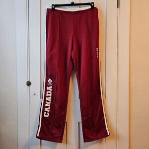Roots Team Canada Track Pants - 2003 Pan Am Games in Red & Off-White | Unisex L